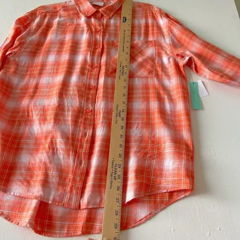 Abound Nordstrom Plaid button down shirt top SMALL long sleeve blouse orange white