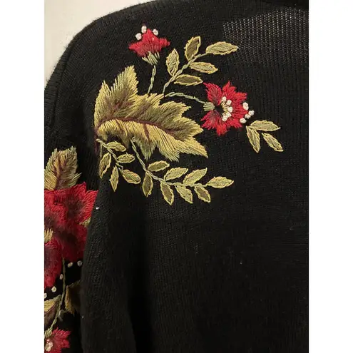 Susan Bristol Vintage Embroidered Floral Cardigan Sweater - Small