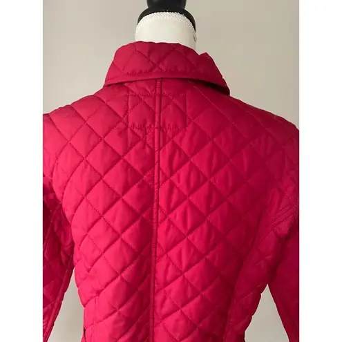Van Heusen Red Quilted Winter Jacket With Tie Belt Size Small Cropped Stylish