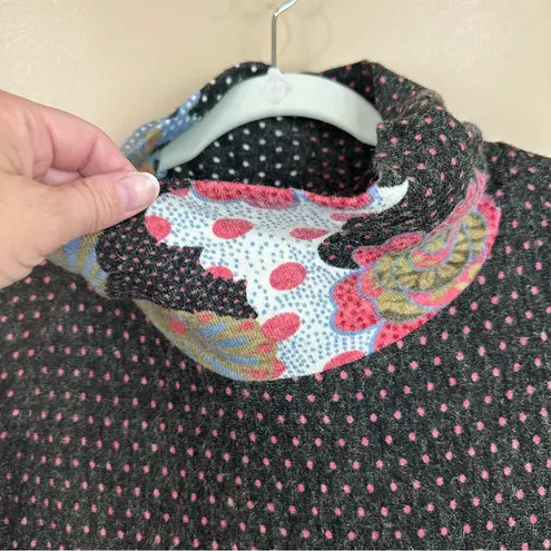 Shana K Charcoal Gray Pink Polka Dot Floral Retro Turtleneck Shift Dress Small