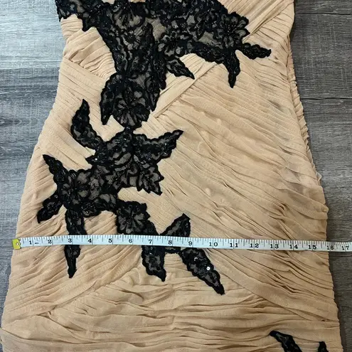 Sue Wong Ruched Lace Embellished One Shoulder Mini Cocktail Dress