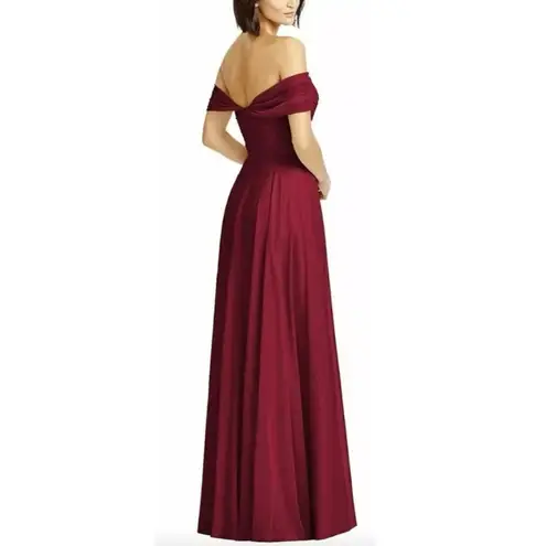 DESSY COLLECTION Vivian Diamond 2970 Claret Off the Shoulder Draped Dress $284 Red Size 14