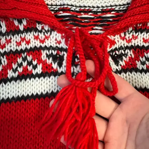 Bass Red Patterned Long Sleeve Sweater Tassel Tie D42 Size M - Image 3
