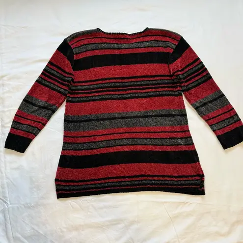 Paraphrase Women’s Crochet Tunic Sweater M Rayon & Acrylic Blend Red /Gray/Black - Image 7