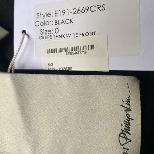 3.1 Phillip Lim Black Crepe Tie Front Tank Top Size 0 NWT