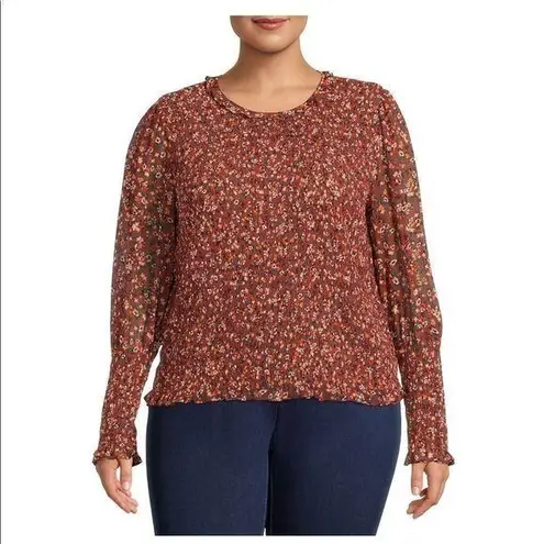 Terra & Sky Women’s Plus Size Floral Smocked Long Sleeves Blouse Size 3X