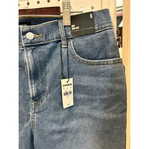 EXPRESS  Denim Midi High‎ Rise Raw Hem Jean Shorts Womens Size 8