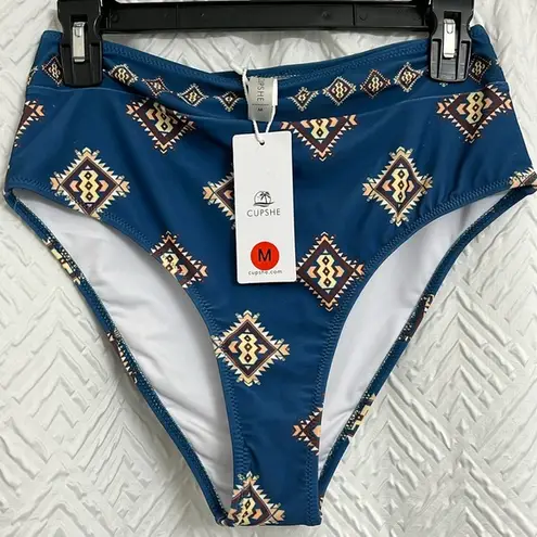 Cupshe NWT  High Waisted Blue Bikini Bottoms Aztec Western Boho Size Medium