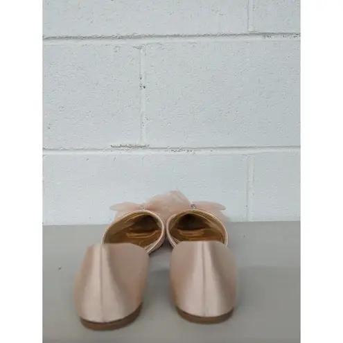 Badgley Mischka fergie Sz 8 ballet pink flats pointed toe bow tulle rhinestone