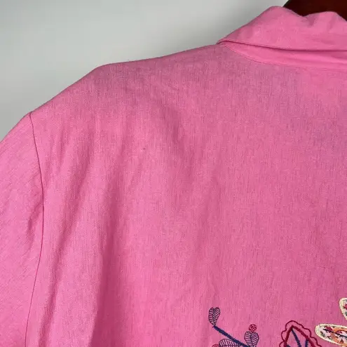 Anna Maxwell Pink Linen Blend Embroidered Floral Short Sleeve Button Up Shirt Size 5X