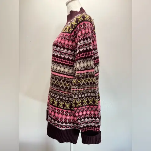 Multicolor Fair Isle Apres Sweater Mock Neck Tunic New York & Company Cabincore Size L