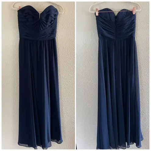 Amsale Dress Amsale Strapless Formal Sweetheart Neck Dress Bridesmaids Cocktail Navy Blue 2