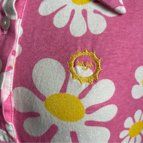 Big Bud Press Lazy Daisy Unisex Polo Soft Cotton Pink Floral USA Made Small