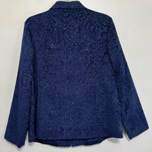 C.J. Banks Blue on Blue Raised Floral Design Full Zip Jacket Size XL