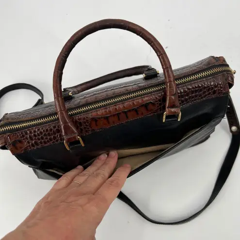 Brahmin Alligator Croc Black Leather Double Handle Bag with Crossbody Strap