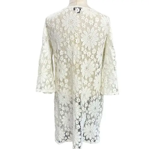 Topshop  White V neck sheer lace floral tunic top cover up Size small