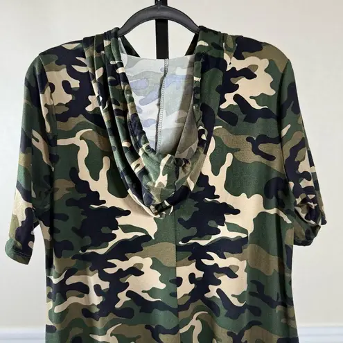 Camo Print Hooded Sweatshirt Dress Women’s 1X Plus Size Athleisure Casual Layering Green