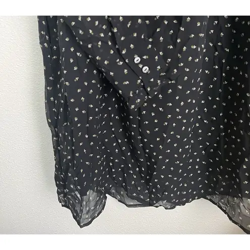 Gold Hawk Silk Mini Dress Floral Sheer Long Sleeve Cottage Prairie Flowy Romance Black Size XS