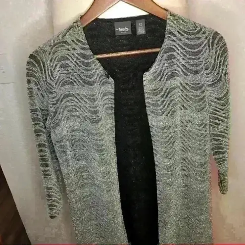 Chico's  Travelers Evening Exquisite Metallic Spark Long Fly-Away‎ Jacket …