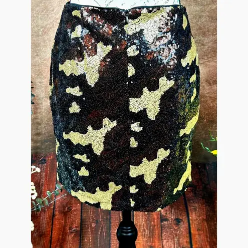 Three Eighty Two Sequined Camouflage Mini Skirt Brown Multi size S