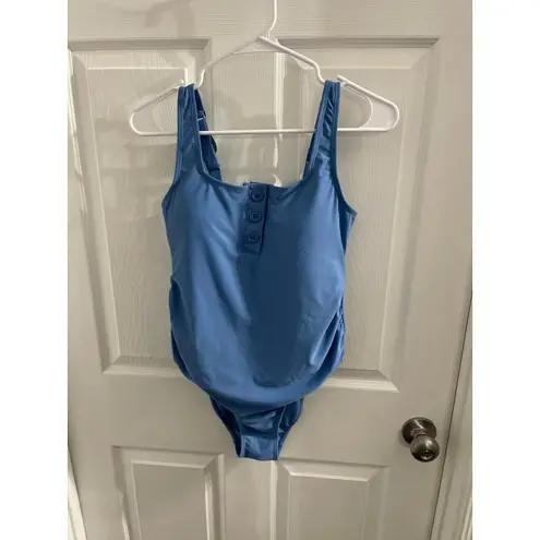 Kindred Bravely One Piece Henley Maternity Swimsuit Azure Blue Size Small New