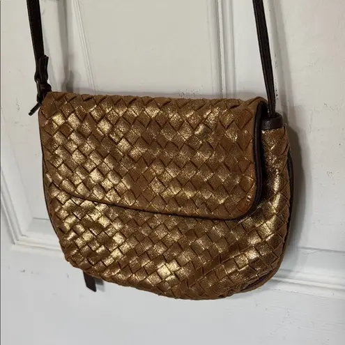 Tano Gold Crossbody Bag with Woven Texture 9” x 7”