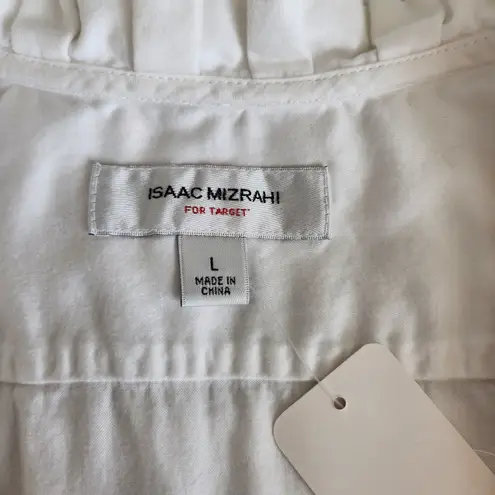 Isaac Mizrahi Y2K White Button Front V Neck Blouse Cap Sleeve Ruffle Feminine Corpcore Top L