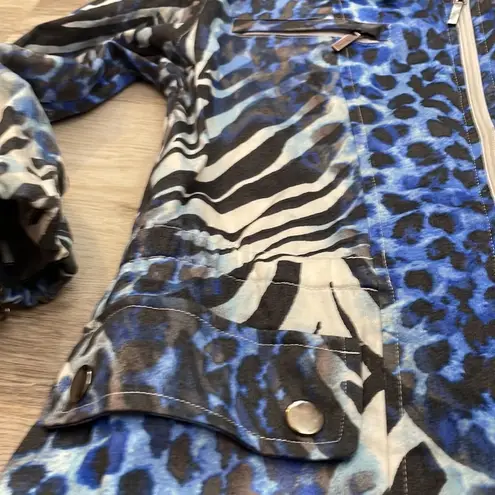 Sportelle Black, White, Blue Animal Print 3/4 Sleeve Elastic Waist Zip Jacket S Multiple