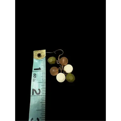 Vintage plastic gold and three color bead strand necklace with matching earrings Brown