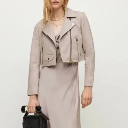 All Saints Pale Pink Cream Leather Chic Edgy Feminine Cropped Elora Biker Size 6