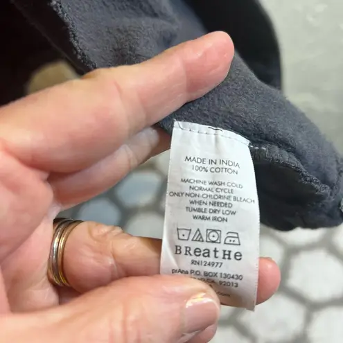 prAna Grey Coat with Striped Collar, stripe details at collar and cuffs, longer