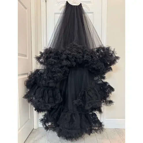 Mac Duggal NWT 68252 Tulle High Neck Sleeveless Ruffled Hem Hi-Low Gown Size 10