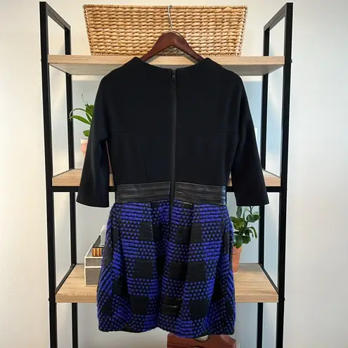 Milly Wool Blend & Lamb Leather Ponte Jacquard Dress w/Pockets, 6