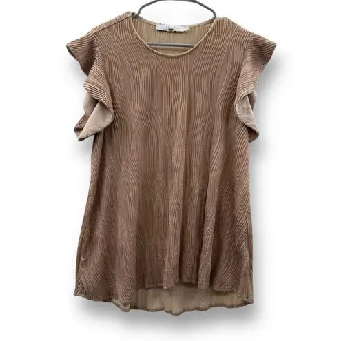 Hunter Bell RTR Ava Pleated Short Sleeve Rose Gold Top Sz L