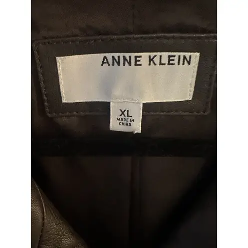 Anne Klein  Women's Mid-length Leather Jacket Chocolate Brown Size XL Sleek