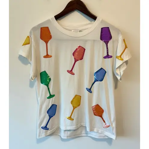 Queen Of Sparkles Women's Estelle Sequined Muti Color Short Sleeve Top Size XS White