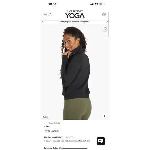 prAna Black Zip Sweater Jacket M Breathe Yoga Layna Equestrian Horseshoe