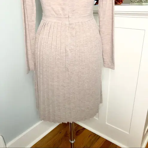 Tibi Cream Merino Wool Pleated Luxury Sweater Dress Long Sleeve Small