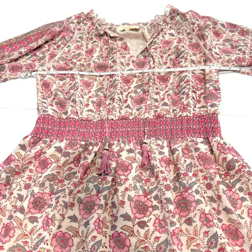 Love Sam Anthropologie Love The Label Pink Tippy Border Floral Boho Tassels Dress MEDIUM