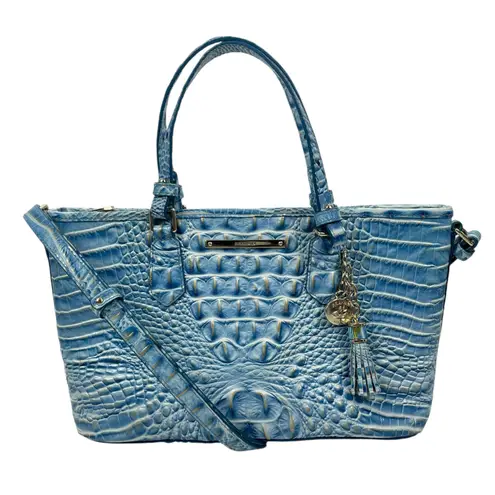 Brahmin Mini Asher Tote Satchel Bag Melbourne Cerulean Blue Croc Embossed
