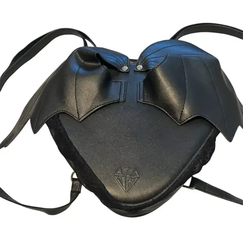 AZA Gothic Heart Bat Wing Backpack Black Lace Trim Faux Leather Mini Bag Purse