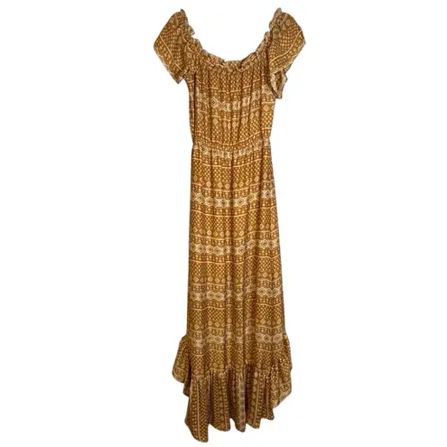 Dress Forum Bohemian Ruffle High-Low Maxi Dress Mustard/Burnt Orange Cream Small