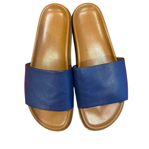 Aquatalia Blue Pebbled Leather Slide Flat Slip On Sandals Women's Size 8