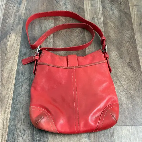 Coach  Vintage Soho Shoulder Crossbody Buckle Flap Purse Coral Red Leather