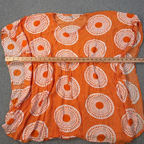 Orange Swim Coverup Tunic One Size Drawstring Orange White Hand Made Rayon Flowy