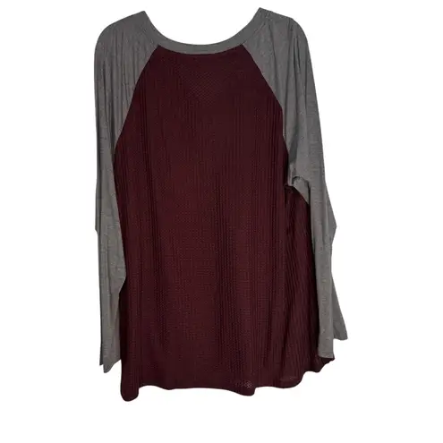BLOOMCHIC Burgundy Gray Waffle Knit Henley Tunic Top Plus Size 22 24 Brown