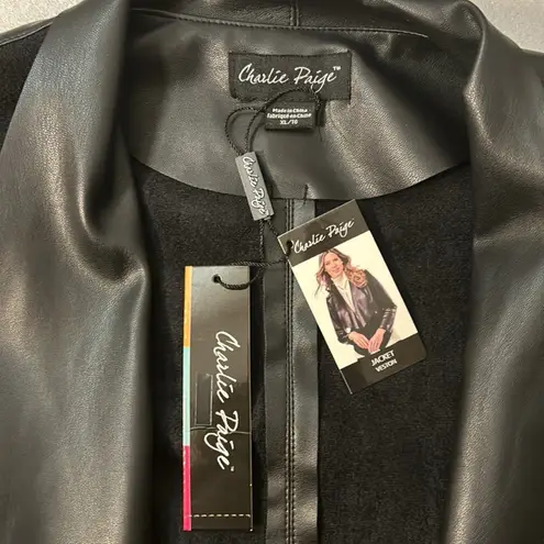 Charlie Paige Black Faux Leather Wing Collar Jacket XL Rocker Biker Goth Mobwife