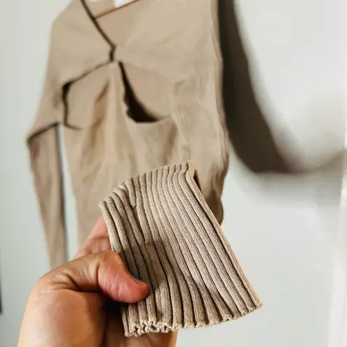 LOUNA Tan Beige Long Sleeves Top Cutout Sweater Size Large