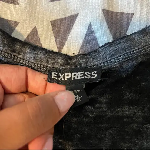 EXPRESS  Charcoal Long Sleeve‎ Women High Low Top Grunge Distressed Relaxed Fit M