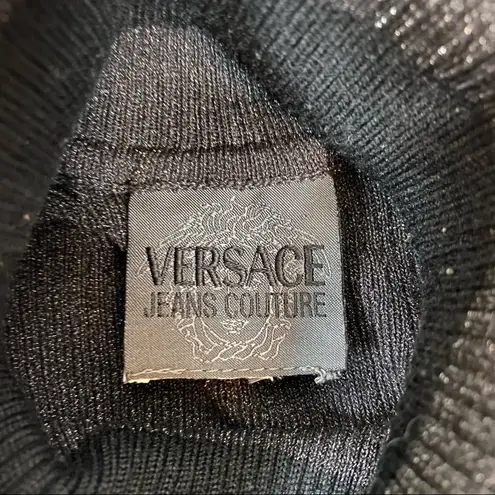 Versace Jeans Couture Black Metallic Sleeveless Turtleneck Top Size undefined
